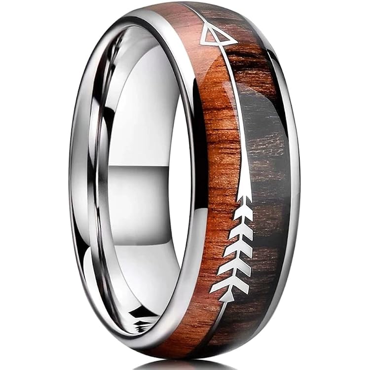 Bague Homme Tungstène Argentée 8mm - Incrustation Bois Et Rune Viking - Neuf Avec étiquette