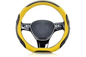 Ergocar Sportowy pokrowiec na kierownicę w kształcie litery D, antypoślizgowy, oddychający, z włókna węglowego i skóry z mikrofibry, modny, luksusowy pokrowiec na kierownicę, 38 cm, żółty