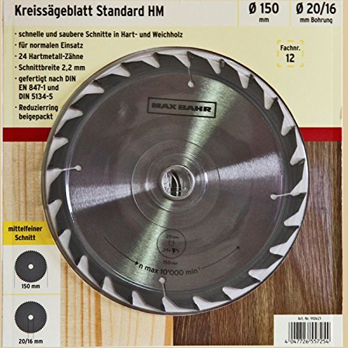 Max Bahr Kreissägeblatt HM 150x2,2x20/16mm Zähne 24 Made by BOSCH