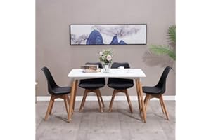 HomJoy Dining Table and 4 Chairs Set, Modern Design PU Seat Lounge Chair and Rectangular Kitchen Table with Solid Wood Legs (Black * 4 + 120cm)