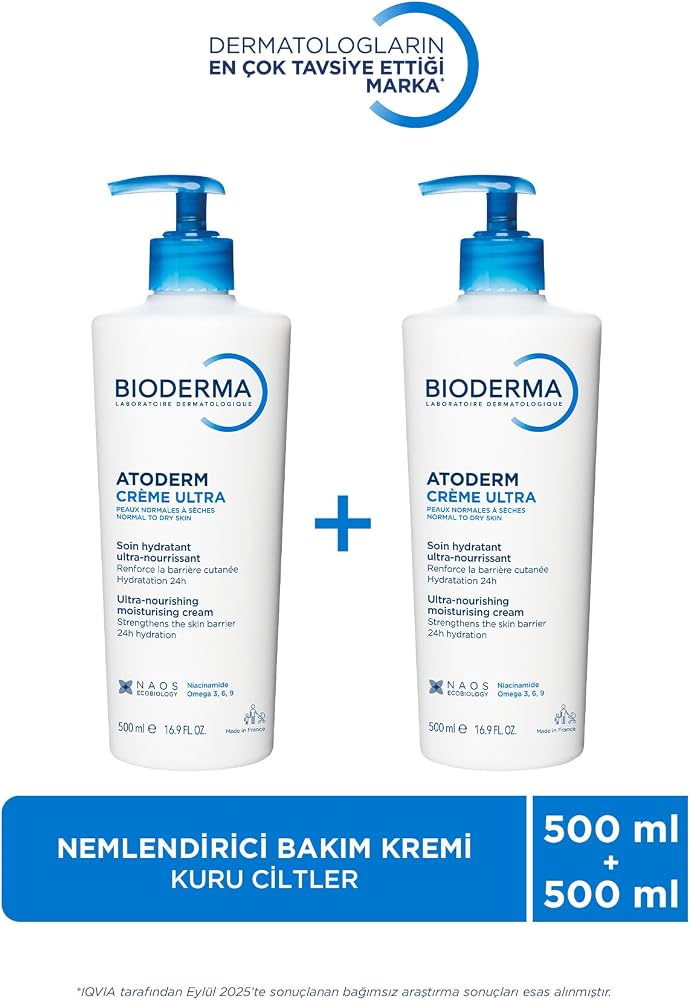 Bioderma Atoderm Cream Ultra Normal Ve Kuru Ciltler Için Nemlendirici Yüz, Vücut Bakım Kremi 2x500 ml