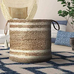 DICE WORLD Floral Pot Bag Natural Jute & Cotton Plant Bag for All Plants Home Room Hall Decor Indoor Outdoor Office Plant Sack in Storage Basket white round (10x12 INCH)