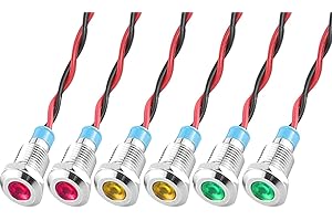 GUUZI 6pcs 12V-24V 8mm LED Panel Pilot Dash Warning Light Indicator Lamp Pilot Dash Bulbs Directional (Red/Yellow/Green)