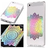 Huawei P8 Lite Case, BONROY Laser Colorful Huawei P8 Lite Case Clear Feather Pattern Design Silicon TPU Gel Rubber Cover Ultra Thin Slim Protective Bumper Shockproof Transparent Skin Shell Cute Elegant Kawaii Personalised Designer - Laser Lotus