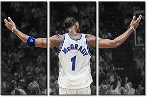 TUMOVO American Basketball Player Wandkunst Sport Gemälde T-Mac Back Bilder Schwarz und Weiß Kunstwerk Heimdekoration für Wohnzimmer Gerahmte Galerie verpackt fertig zum Aufhängen 3 Paneele, 106,7 cm B x 28
