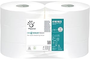 Papernet Dissolve Tech - Carta Igienica Maxi Jumbo 416163, 1 Confezione da 6 Rotoli di Carta in Pura Cellulosa da 500 m Ciascuno, 1 Velo, Strappi da 8,5x30,5 cm
