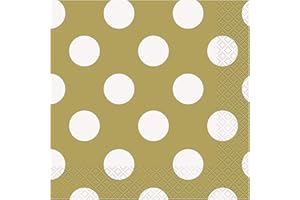 Unique Party 37292 - 6.5" Gold Polka Dot Paper Napkins, Pack of 16