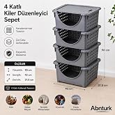 4 Katlı A&ccedil;ık Gri Patates Soğan Sebzelik Kiler Sepeti-Oyuncak Temizlik &Ccedil;ok Ama&ccedil;lı D&uuml;zenleyici Sepet