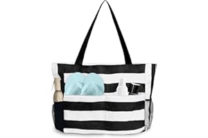 flintronic Extra Large Lightweight Beach Bag, Waterproof Beach Tote Bag with Zip, Foldable Shoulder Bag for Women, Reusable Shopping Bag, for Beach Travel Holiday Swimming Picnic