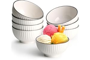 NUTRIUPS 300 ml miski do zupy ceramiczne miski na płatki 11,5 cm małe miski, białe miski do serwowania, miseczki deserowe (zestaw 8 szt.)