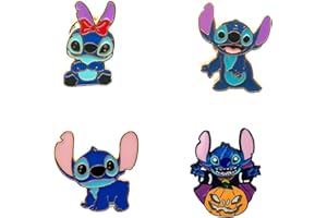 Lot de 4 épinglettes en émail et Lilo, ensemble de broches en émail Wopin pour sacs à dos, vestes, épingles en émail mignonnes, épingles en émail de dessin animé pour enfants, hommes, femmes