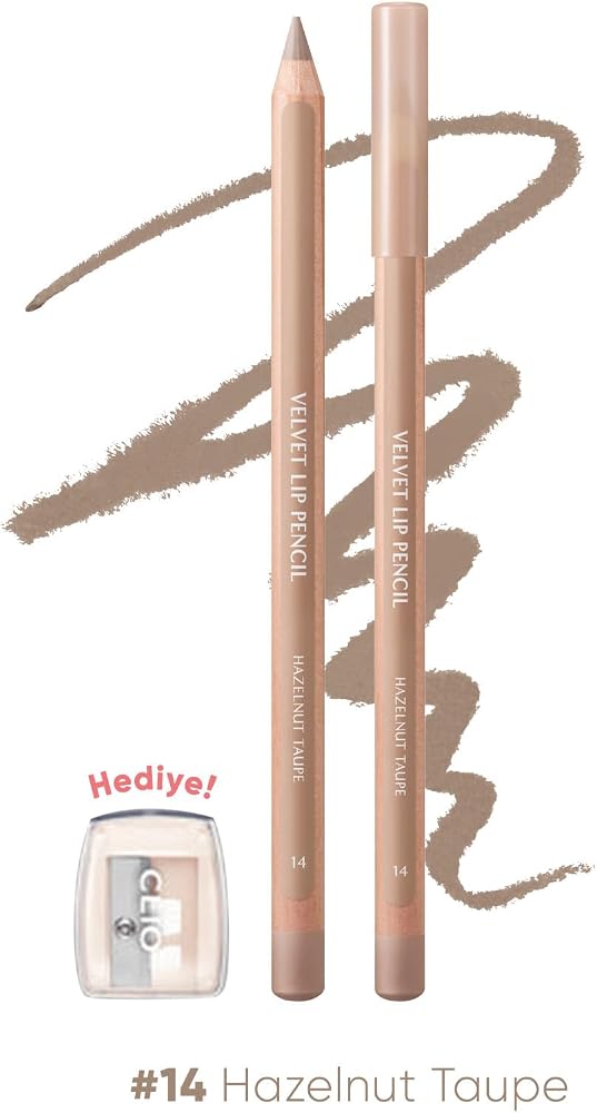CLIO, Kremsi Formüle Sahip Dudak Kalemi ve Kalemtıraş Seti Velvet Lip Pencil Set 14 Hazelnut Taupe