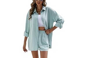 Geagodelia Set di Pantaloncini da Donna 2 Pezzi Camicia a Manica Lunga + Pantaloncini Tuta Completa Elegante per Autunno Primavera Regalo