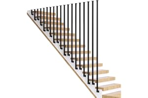 JUNVSTOR Pasamanos para escaleras Tipo L Barandilla de escalera Escalera de hierro forjado Kit de barandilla Barandilla de mano industrial antideslizante Manija de soporte montada en el techo negro 30-150cm (