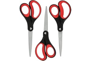 LIVINGO Lot de 3 ciseaux de bureau 20,3 cm en titane avec revêtement en oxyde de zirconium, professionnel en acier inoxydable confortable et ergonomique, tout usage (rouge/noir)