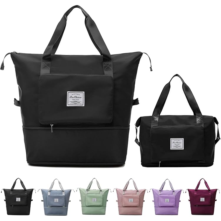 NPBAG Women Travel Duffel, Multi Functional Large Expandable Weekender Carry-on Tote, Gym Workout Overnight Bag, Mommy Hospital Bag For Labor And Delivery, Basic-Black Paisley, L, Basic Version