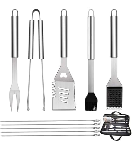 Set Accessori Barbecue 3 Pezzi - Paletta, Pinze, Forchetta In Acciaio Inox Con Manico Legno - Foto 5