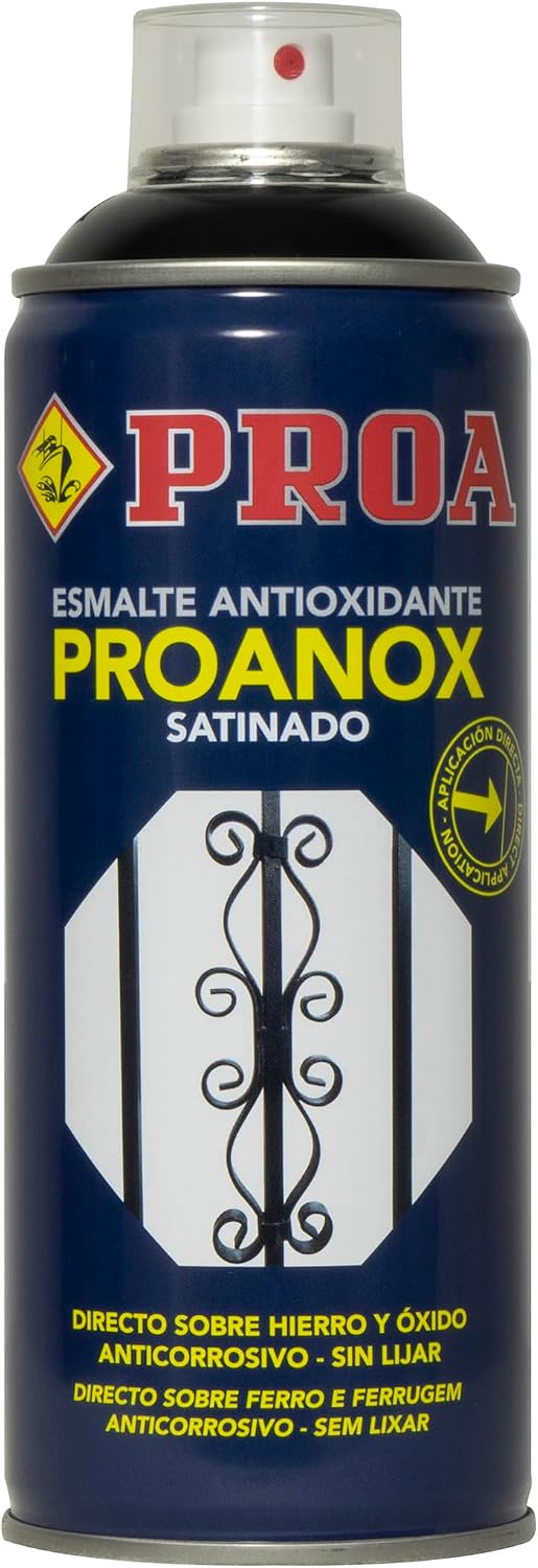 ESMALTE PROANOX DIRECTO SOBRE ÓXIDO EN SPRAY. SATINADO. RAL 7016. 400 ML. PROA. Esmalte antioxidante para metales sin necesidad de imprimación. Exterior e interior.