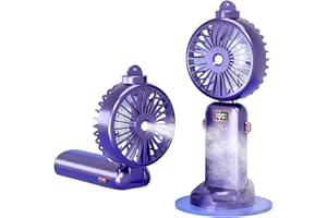 Fay Bless Hadheld – Ventilateur brumisateur personnel portable rechargeable – 3000 mAh – 5 vitesses, écran LED, ventilateur de refroidissement pliable à 90° (violet)