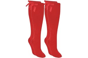 Aliwal Fashion 2 Pairs Girls Knee High Bow Socks Frilly Cotton Rich Fluffy Ribbons Bows Back to School Long Socks for Kids Bow Knee High Sock