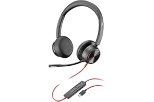 Micro-casque filaire haut de gamme Poly Blackwire 8225 – Annulation active du bruit – Son binaural hi-fi - Connexion à un PC/Mac - Certifié Microsoft Teams