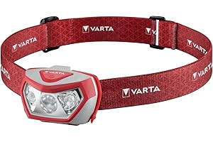 ‎VARTA VARTA Stirnlampe LED inkl. 3x AAA Batterien Kopflampe, Outdoor Sports H20 Pro, drei Leuchtmodi, spritzwassergeschützt, Dimmfunktion, mit schwenkbarem Kopf, rot