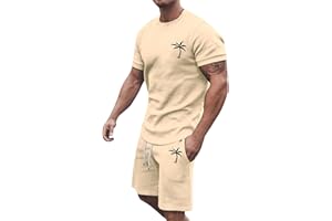 GXYANiaoy Sommer Outfit Herren 2 Teiler Trainingsanzug mit Aufdruck Palme Zweiteiler Sportanzug Kurze Hosen + T Shirt Set Kurzarm Jogginganzug Freizeitanzug Casual Outfit Tracksuit Sport Set Männer