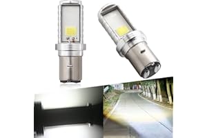 Keiurot BA20D Led Bulb H6 LED Motorcycle Headlight Bulb Hi/Lo Beam S2 Light Bulb for Motorbike Headlight 9-80V 12W COB Led Chips White 6500K, Pack of 2