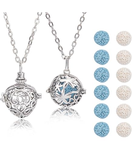 SUPERFINDINGS Set Collane Con Olio Essenziale - 2 Stili Con Pendente Diffusore E 12 Pietre Laviche Per Aromaterapia, Regalo Uomo/Donna - 2