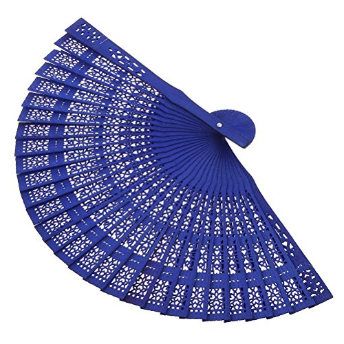PIXNOR Vintage Handfächer aus Holz ，Hand Fan für Hochzeiten Geschenke (blau) - 2