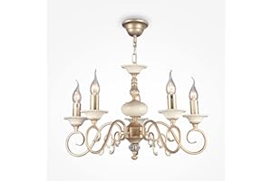‎MAYTONI DECORATIVE LIGHTING MAYTONI DECORATIVE LIGHTING Eleganter Vontage Kerzen Kronleuchter, Gold Weiße Lackierung, offene Bauform, 5-flammig, höhenverstellbar, exkl. E14 60W, 220V-240V