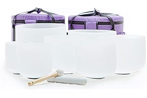 Leize 6-12 inch Chakra Tuned 432hz Set of 7 Quartz Crystal Singing Bowls with Heavy Duty Carrying Cases and Singing Bowl Mallet Suede Strikers
