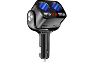 DK177 Car Charger With Dual USB QC 3.0 Cigarette Lighter Splitter 2 Sockets Separate Switch with Led Light And Voltage Display 2.4A Fuse 12/24V 90W Adapter for Iphone/ipad/Android/ (Black)