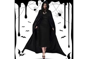 MTINRNI Capa Negra con Capucha,170 cm,Capa Halloween Adulto,Unisex,Capa con Capucha Negra,Capa Vampiro,Capa de Bruja Mujer,Capa Disfraz Halloween,para Carnaval Fiesta,Mascarada,Cosplay.