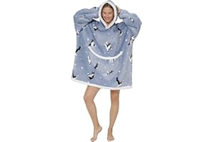 JOREAY Sweat à Capuche Femme, Pull Plaid Oversize en Polaire Couverture à Capuche, Douce et Chaude Plaid avec Manche avec Capuche Homme, Cadeau