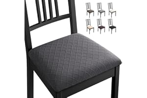 Eozakavod Housse de Chaise 6 Pièces Housse de Coussin de Chaise Housse de Salle à Manger,Démontable Housse Assise Chaise Elastique Jacquard Lavables pour Salle à Mange (Gris Foncé, 6 PCS)-B