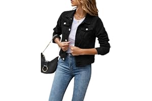 Miolasay Women Solid Color Denim Jacket Coat Oversize Long Sleeve Basic Button Down Jean Jacket with Pockets Streetwear