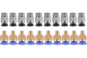 3Dman 10 PCS PC4-M6 Pneumatic Fitting + 10 PCS PC4-M10 Pneumatic Straight Quick in Fitting for 3D Printers -20pcs