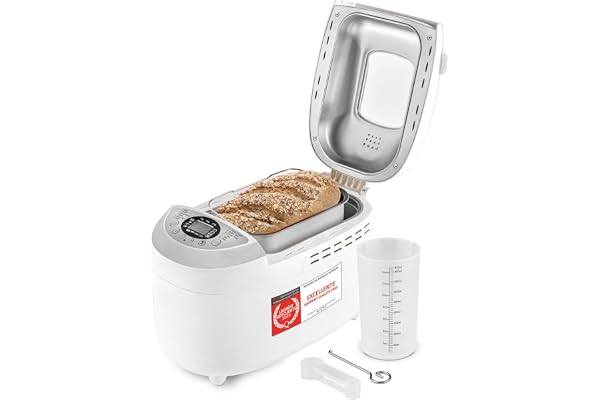 TZS First Austria - Machine à pain avec 12 programmes automatiques 850W - Pétrin électrique de 700-1250g - Avec hublot, minuterie, accessoires et fonction de maintien au chaud - Blanc
