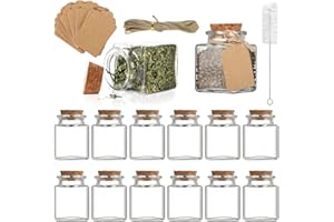 DAGORD 12 Pezzi Bottigliette Vetro Bomboniere 50ml Mini Bottiglie Vetro con 12 Pezzi Etichette + 10m Spago + Pennello Lungo, Barattolo Vetro Tappo Sughero per Feste Decorazione