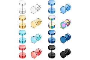 Diamday 8Pares Piercing Oreja Pendientes Acero inoxidable para Hombres Mujeres Tunel Punk Redondo Pendientes Fake Plug Pendientes Arco Iris Barbell Perforados Pendientes Stud Rosca Pendientes 6/7/8MM