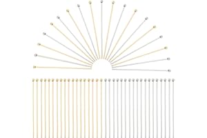 PH PandaHall 200 alfileres rectos de 40 mm de acero inoxidable 304 para pendientes, colgantes, joyería, dorado/plateado
