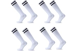 HAGOT 4 pary dziecięcych skarpet piłkarskich, w paski, do szkoły, do piłki nożnej, oddychające, sportowe, bawełniane skarpety do biegania, treningu, rugby, w wieku 5-12 lat