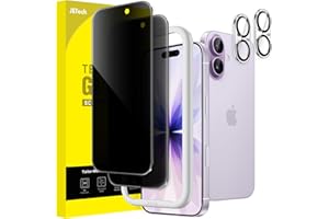 JETech Ochraniacz Ekranu Prywatność dla iPhone 17 6,3 Cala z Osłona Obiektywu Aparatu, Film Szkło Hartowane Antyszpieg, Narzędzie Łatwej Instalacji, 2 Sztuki Każdy