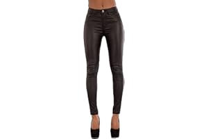 Glook Pantalon Slim Noir en Similicuir pour Femmes avec Leggings