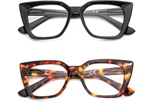 Kodilin 2 Pack Occhiali da lettura donna Oversized Square Anti Luce Blue Computer Lettori Uomo con cerniera a molla (+2.5, nero e leopardo)
