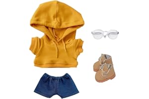 niannyyhouse Sudadera con capucha sólida suelta Jeans Gafas Zapatos altos de cuero 10 cm 15 cm 20 cm Ropa de muñeca de felpa suave juguete de peluche accesorios de vestir (a5, 10 cm)