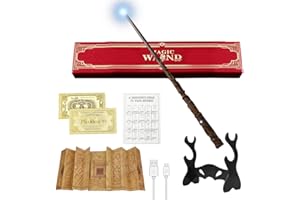 CJBIN Varita Hermione, Varita Hermione Granger con Luz, Varita Hermione con USB Carga, Varita Hermione Granger en Caja con Tarjeta Hechizo, Billete de Estación, Mapa y Soporte para Varita