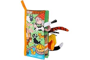 HECCEI Baby Cloth Book, Soft Crinkle Books with Animals Tail Activity Toddler Early Development Interactive Sensory Books for Babies Infant Toddler (Farm Tails)
