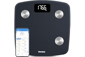 Homebuds Bascula de Baño Digital, Alta Precisión Asegurado por Báscula Grasa Corporal Professional Factory DESDE 2001, sincronización de App 13 composición corporal, 182kg, LED, Azul Zafiro